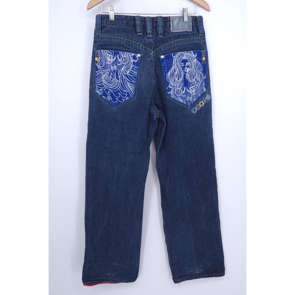 Vintage Y2K‎ Coogi Blue Denim Jeans Embroidered Mermaid Ship Art - Mens 34x32.5